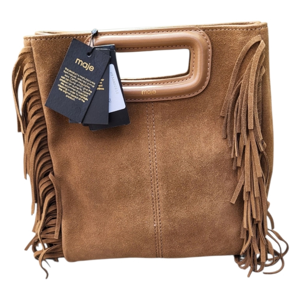 NWT Maje Suede Leather Fringed M Bag in Camel - Picture 4 of 8